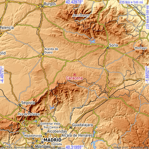 Topographic map of Caracena