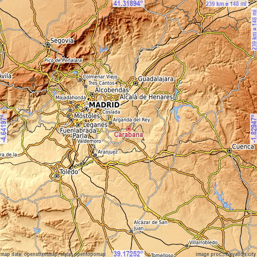 Topographic map of Carabaña