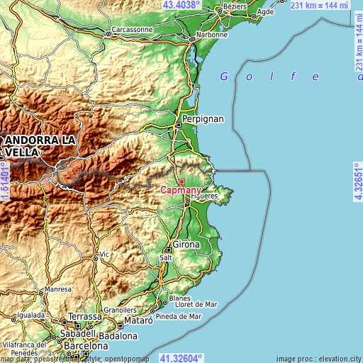 Topographic map of Capmany