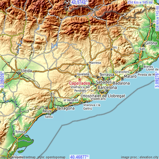 Topographic map of Capellades