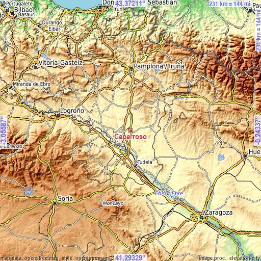 Topographic map of Caparroso