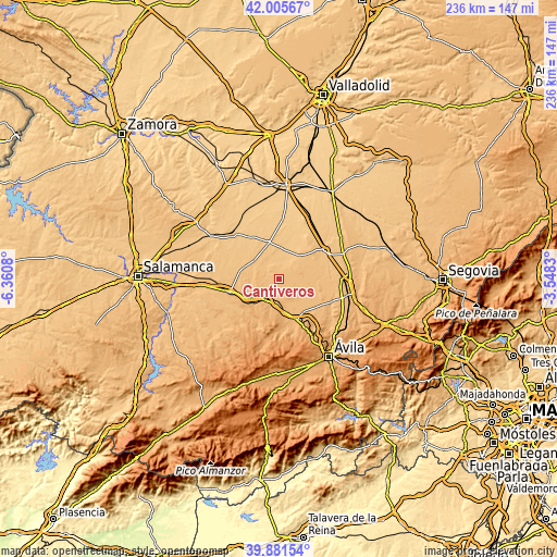 Topographic map of Cantiveros