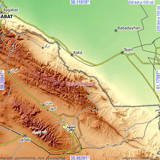 Topographic map of Kalāt-e Nāderī