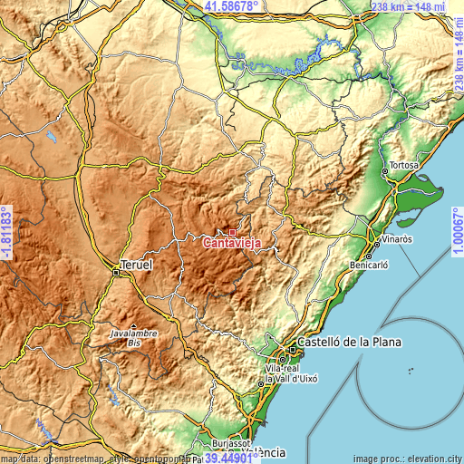 Topographic map of Cantavieja