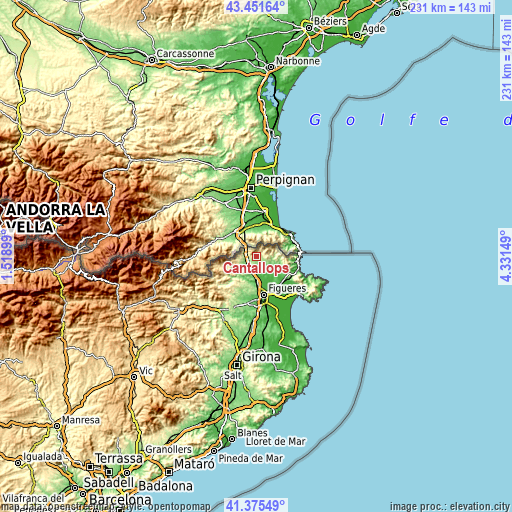 Topographic map of Cantallops