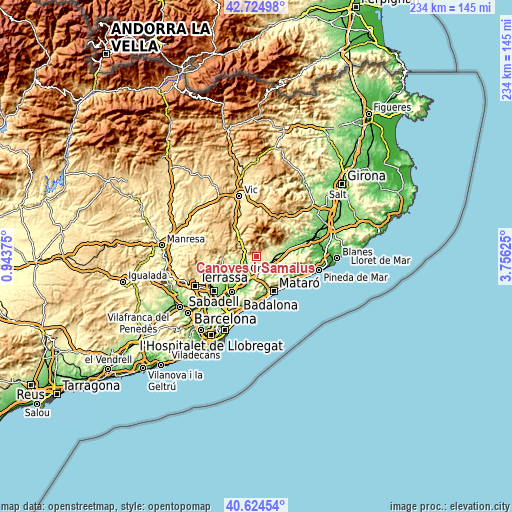 Topographic map of Cànoves i Samalús