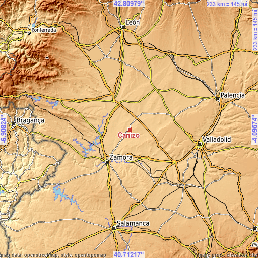 Topographic map of Cañizo