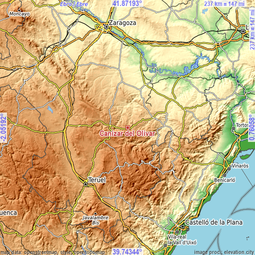 Topographic map of Cañizar del Olivar