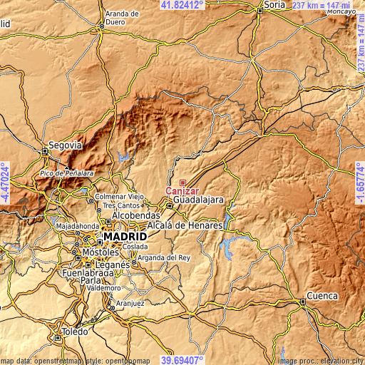 Topographic map of Cañizar