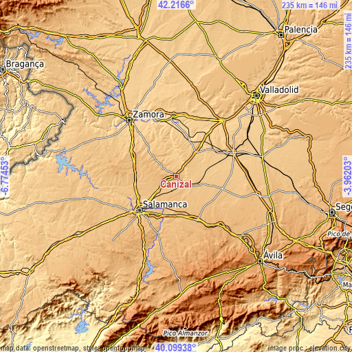 Topographic map of Cañizal