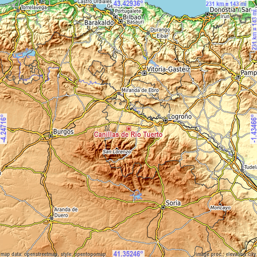 Topographic map of Canillas de Río Tuerto