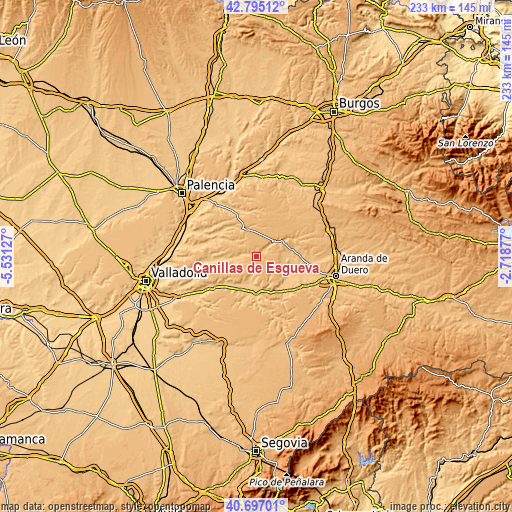 Topographic map of Canillas de Esgueva