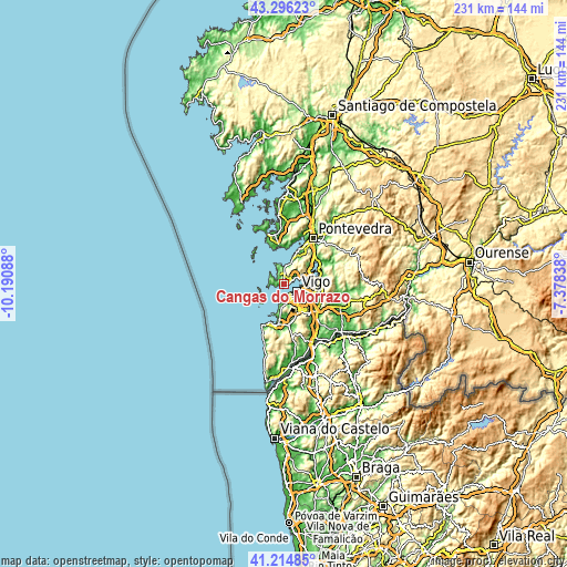 Topographic map of Cangas do Morrazo