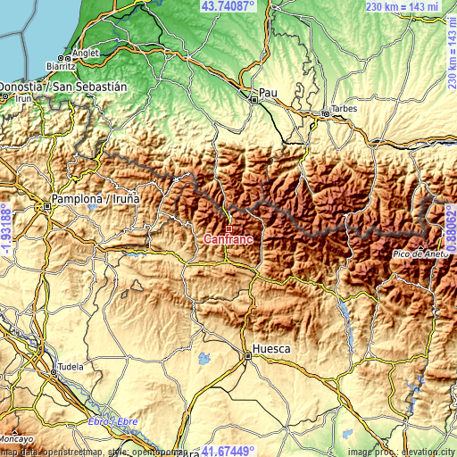 Topographic map of Canfranc