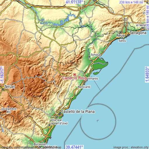 Topographic map of Canet lo Roig