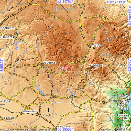 Topographic map of Cañete