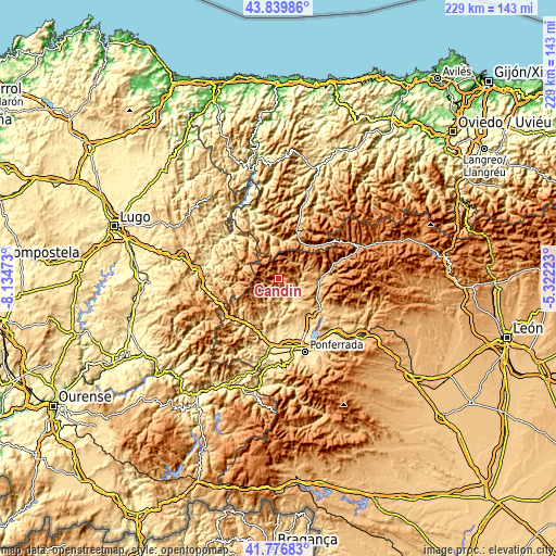 Topographic map of Candín