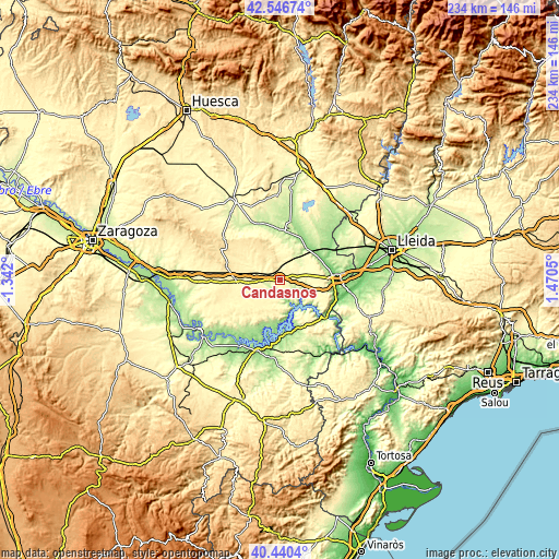 Topographic map of Candasnos