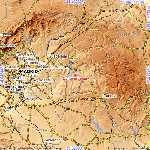 Topographic map of Cañaveruelas