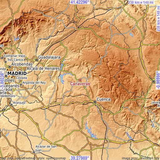 Topographic map of Cañaveras