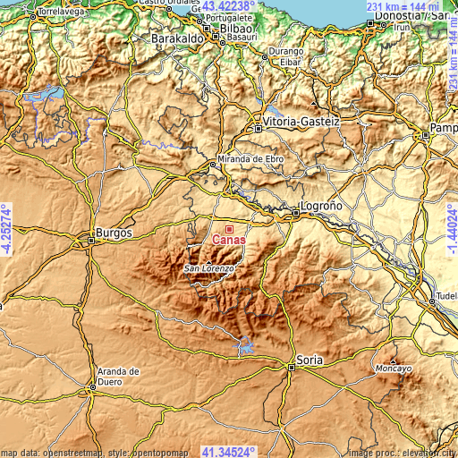 Topographic map of Cañas