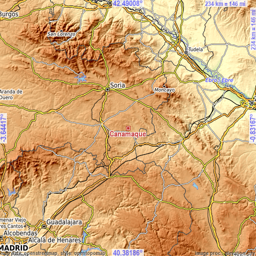 Topographic map of Cañamaque