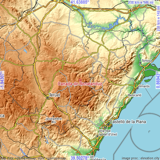 Topographic map of Cañada de Benatanduz