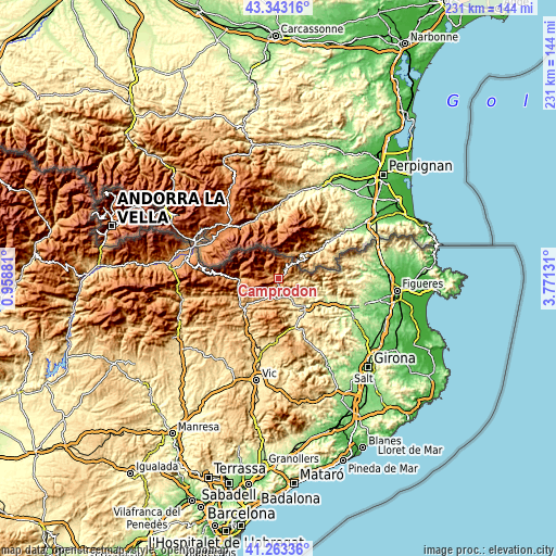 Topographic map of Camprodon