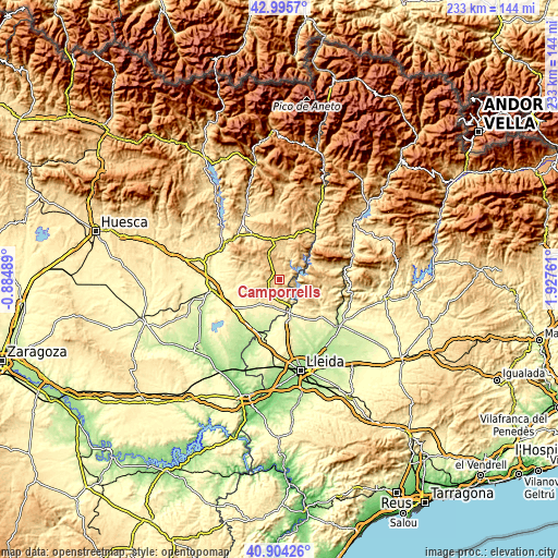 Topographic map of Camporrells