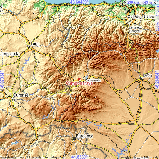 Topographic map of Camponaraya