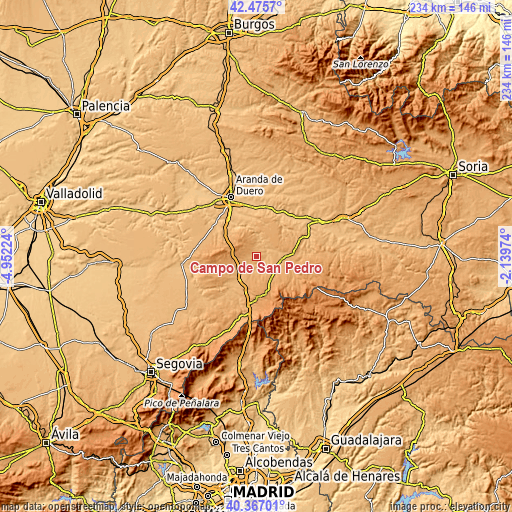 Topographic map of Campo de San Pedro