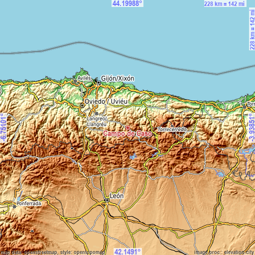 Topographic map of Campo de Caso