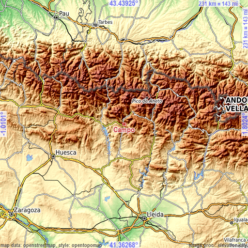 Topographic map of Campo