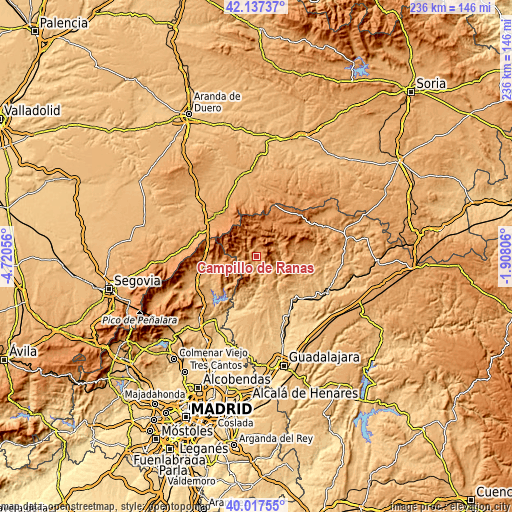 Topographic map of Campillo de Ranas