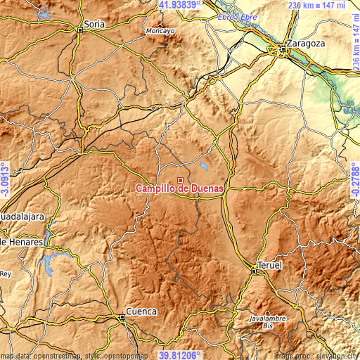 Topographic map of Campillo de Dueñas