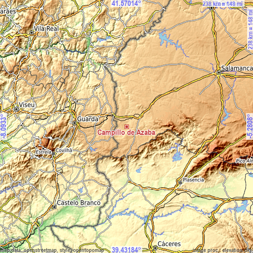 Topographic map of Campillo de Azaba