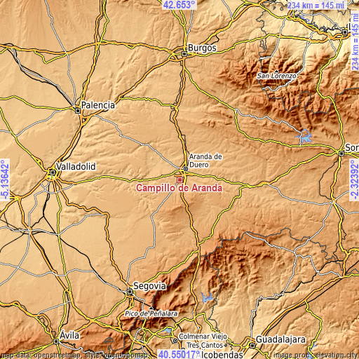 Topographic map of Campillo de Aranda