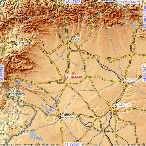 Topographic map of Campazas