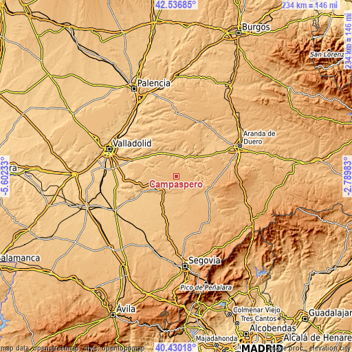 Topographic map of Campaspero