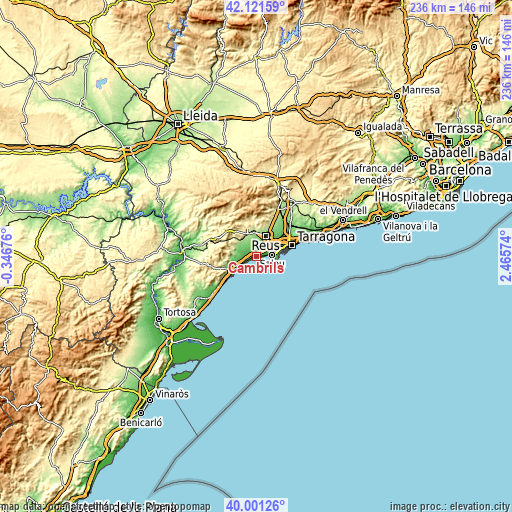 Topographic map of Cambrils