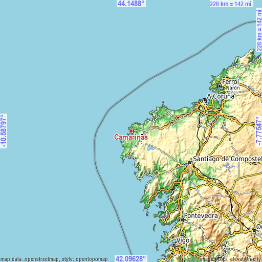 Topographic map of Camariñas