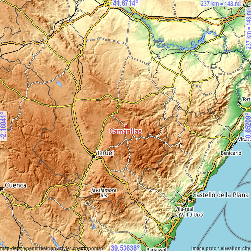 Topographic map of Camarillas