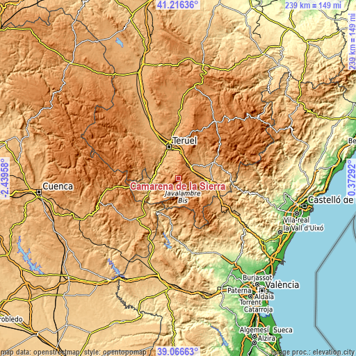 Topographic map of Camarena de la Sierra