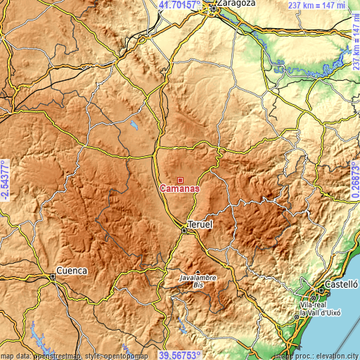 Topographic map of Camañas