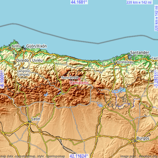 Topographic map of Camaleño