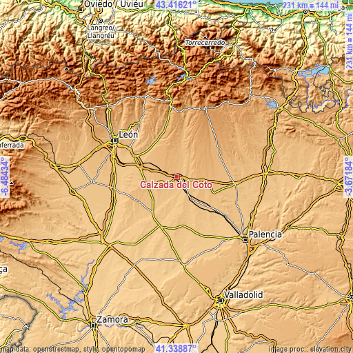 Topographic map of Calzada del Coto