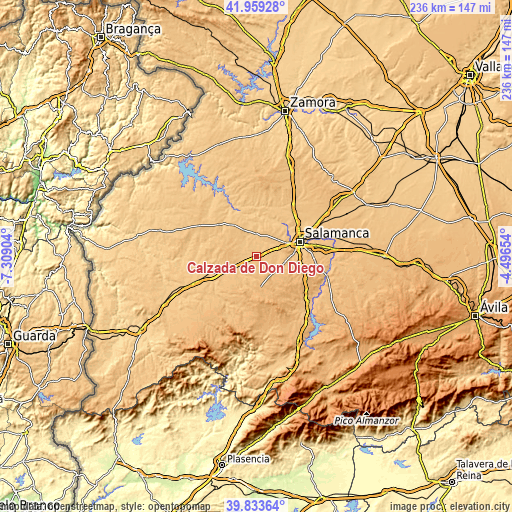Topographic map of Calzada de Don Diego