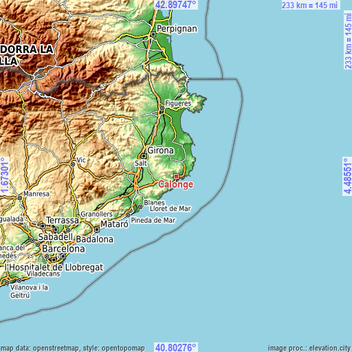 Topographic map of Calonge