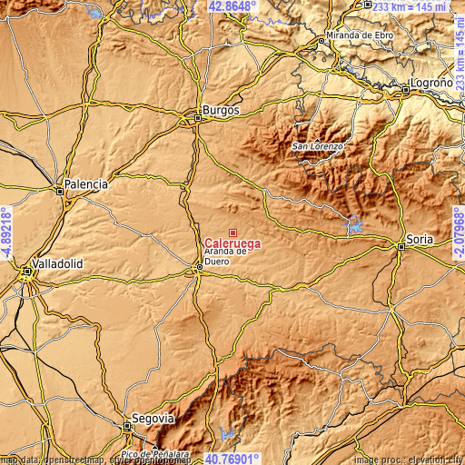 Topographic map of Caleruega