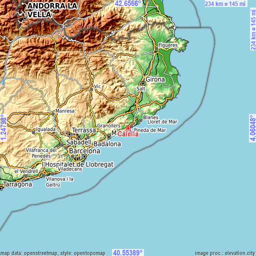 Topographic map of Calella